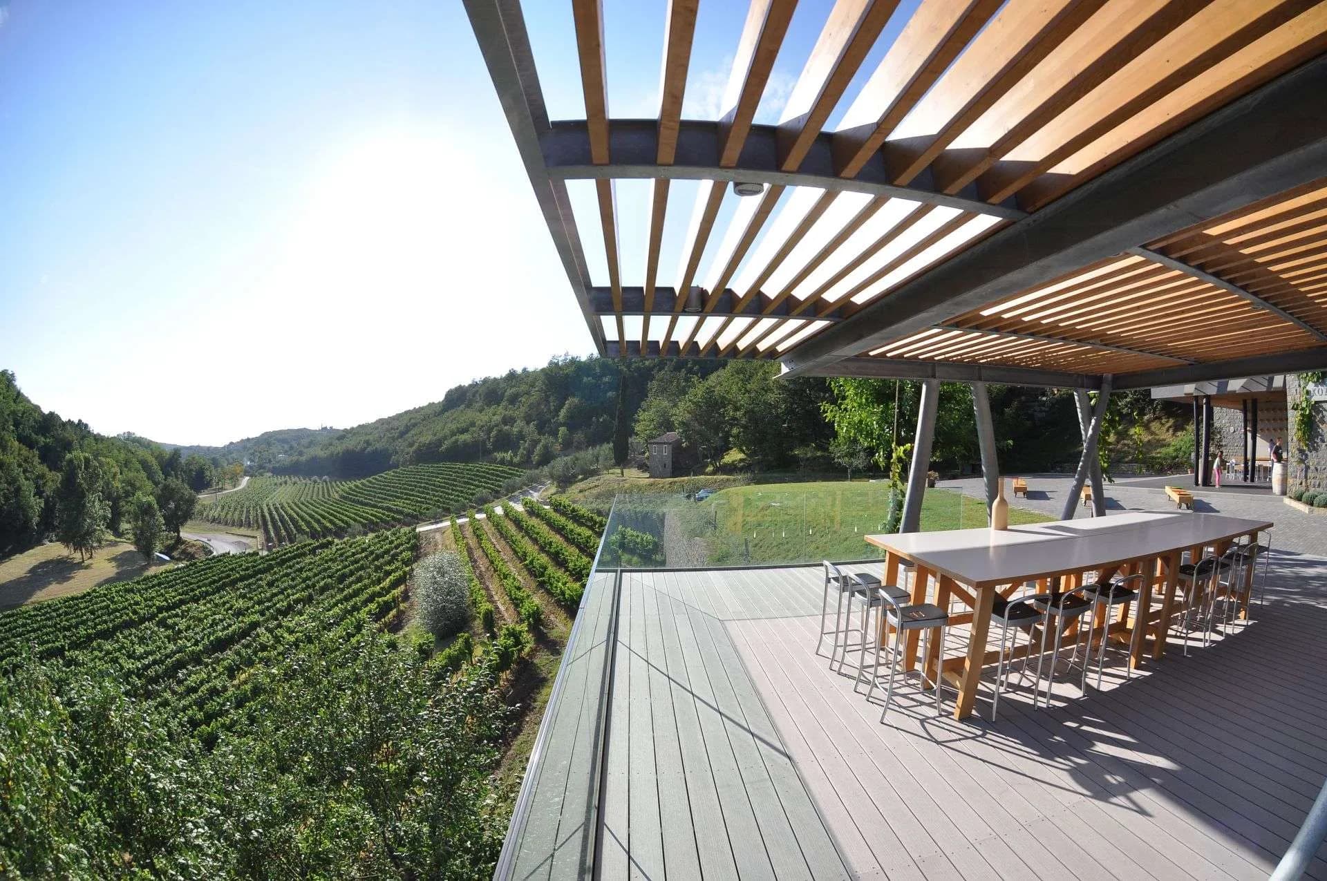 Kozlović winery's angular facade and terrace