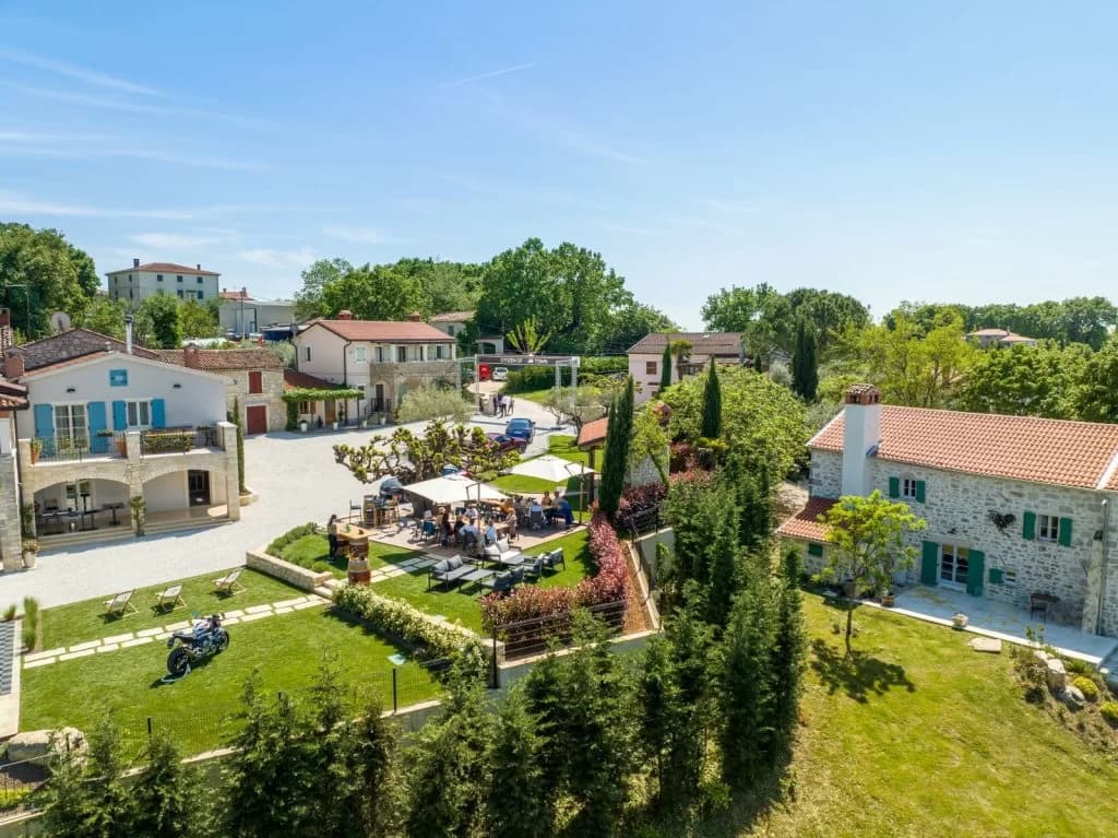 Aerial view of the Rossi winery estate and gardens